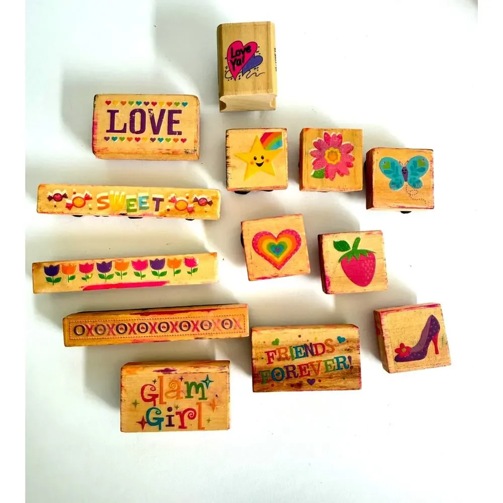 Vintage Wood Mounted Rubber Stamps Assorted Lot of 34 Animals, Flowers, Birthday